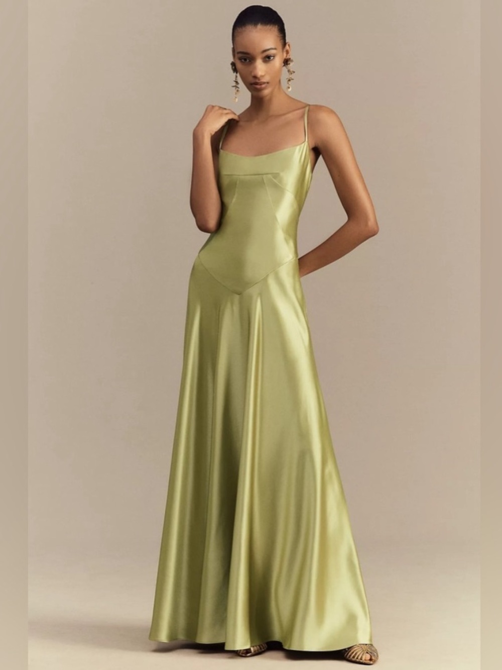 Anthropologie Mare Mare green satin Emmy corset maxi dress